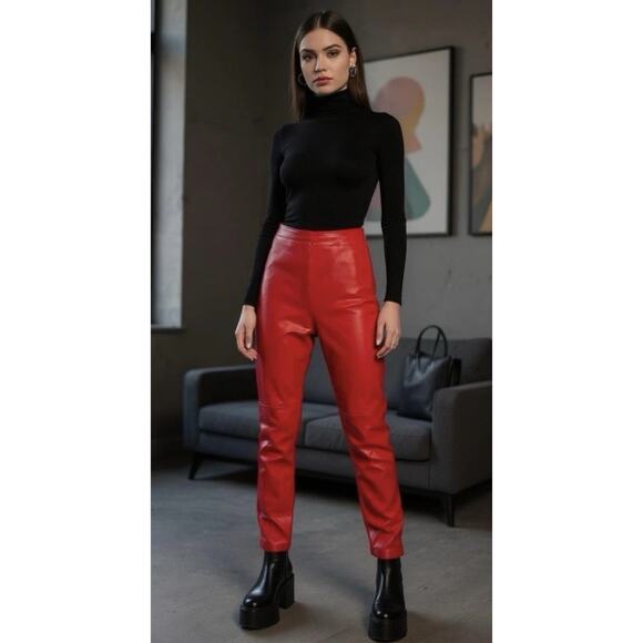 Vintage 90s Y2K Cache Red Leather & Black Knit Sexy Hawt Women's Pants Size 8 M - Picture 10 of 10